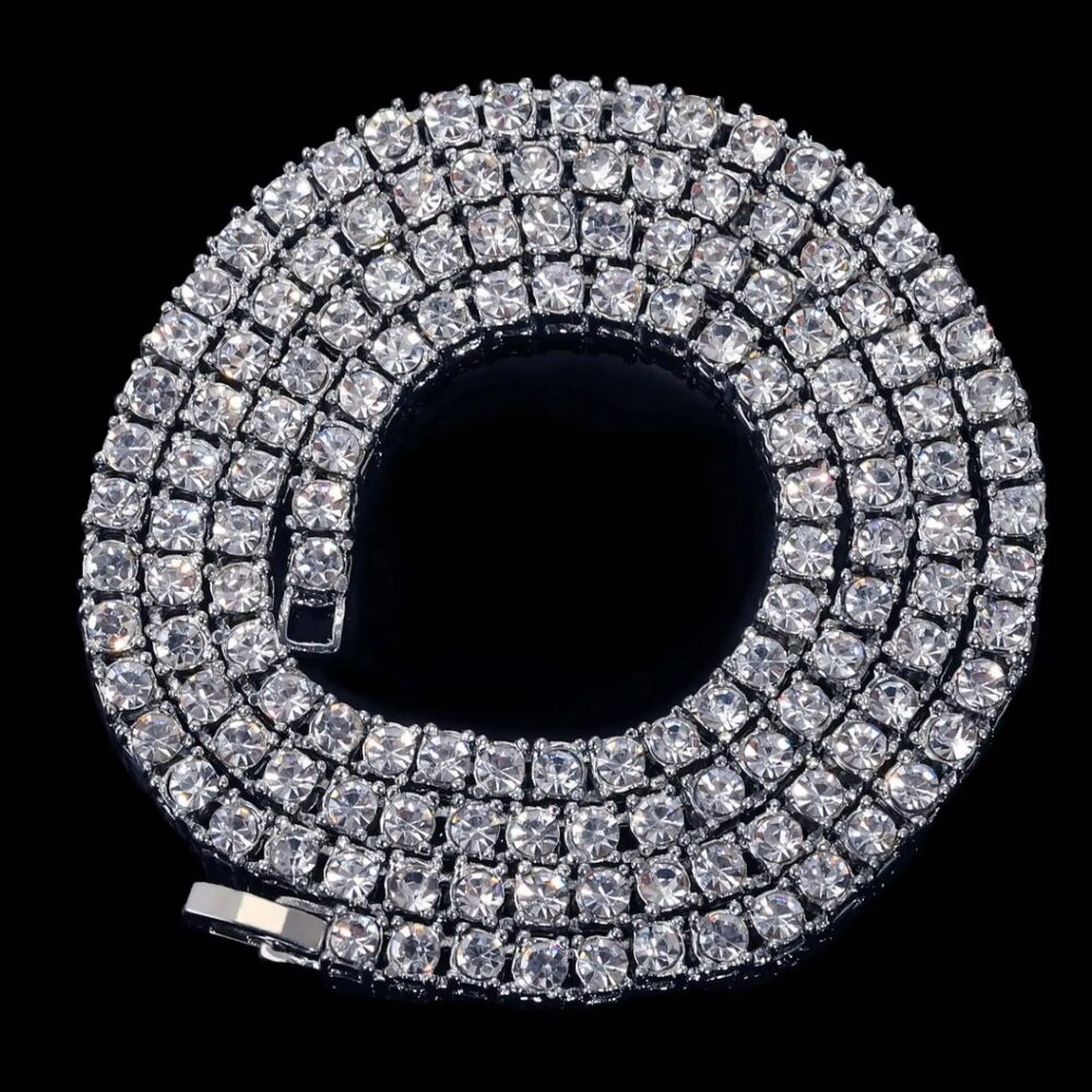 ⭐ Large 22" Diamond  Hip-Hop Chain With 5mm Diamonds 18k White Gold Pltd ⭐ - Picture 7 of 7